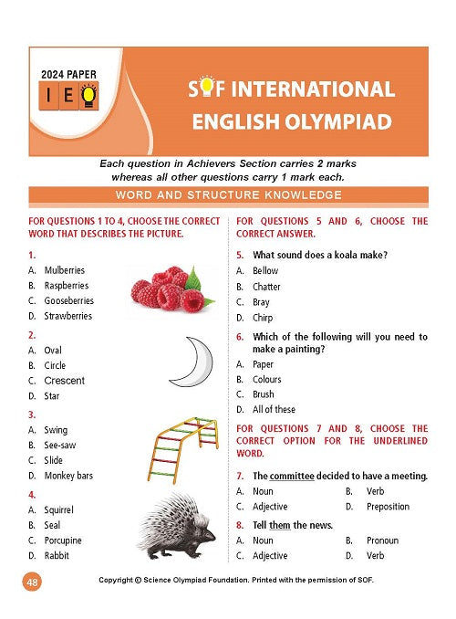 Class 1 IEO International English Olympiad Workbook for 2025-26 Exam with MCQs and Achievers Section - MTG