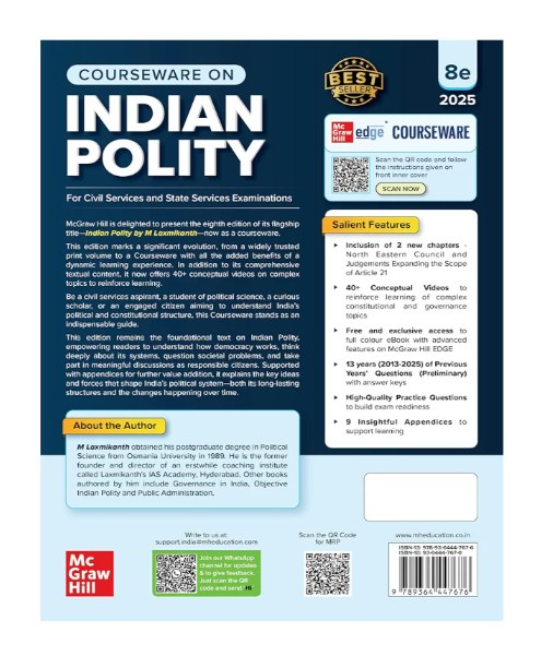 Indian Polity M Laxmikanth 8th edition book cover UPSC state exams guide