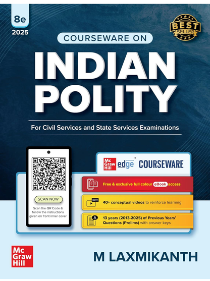 Indian Polity M Laxmikanth 8th edition book cover UPSC state exams guide